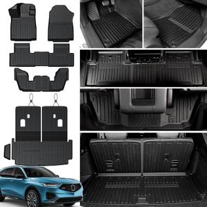 Floor Mats Cargo Mat for Acura MDX 2022-2025 2026 Car Mat Accessories, All Weather TPE Cargo Liner Trunk Mat with Backrest Mat Door Sill Protectors for Type S(Floor Mats+2-in-1 Cargo Mat)