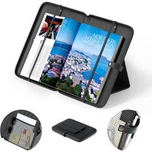 KDD 3 in 1 Book Holder Stand for Reading, Portable Desktop Bookstand with Mesh Storage Bag, 3 Pen Slots & Adjustable Straps, Lightweight Book Sleeve Fits Tablets, E-Readers, Cookbooks & Sheet Music