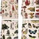 Kajaia 4 Pcs Mushroom Kitchen Towels Vintage Cottage Core Towels Butterfly Plants Wildflower Cottagecore Decor Tea Hand Absorbent Dishcloths 16 x 24 Inch for Home Bathroom Housewarming Gift(Mushroom)