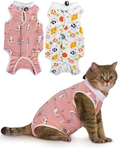ANWA 2 Pack Cat Recovery Suit - Breathable Cat Onesie for Cats After Surgery Female, Kitten Surgery Recovery Suit Female Abdominal Wounds M