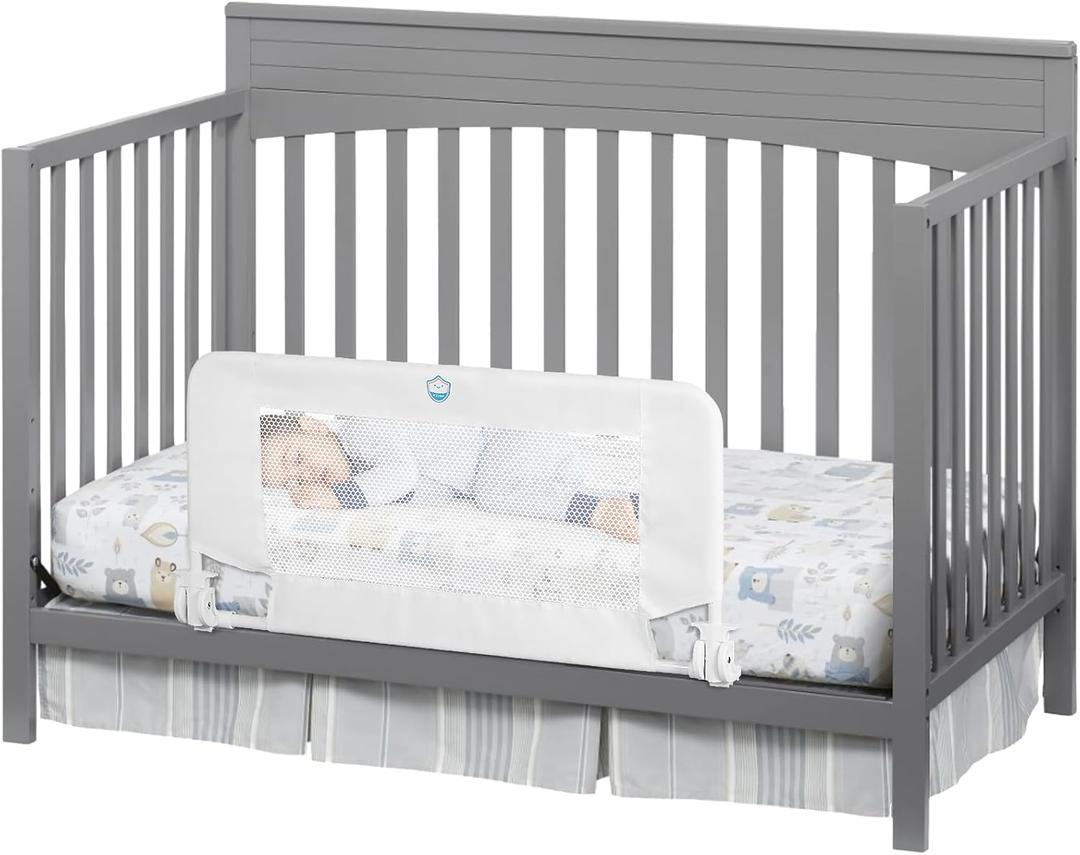 Universal Swing Down Crib Rail Guard, Convertible Crib Bed Rail for Toddlers, with Reinforced Wing Nut Safety System, Compatible with All Major Brand of Crib, White