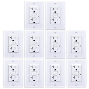 20 Amp GFCI Outlet, Tamper-Resistant, Weather Resistant Receptacle Indoor or Outdoor Use, LED Indicator with Decor Wall Plates and Screws UL Listed, White (10 Pack)