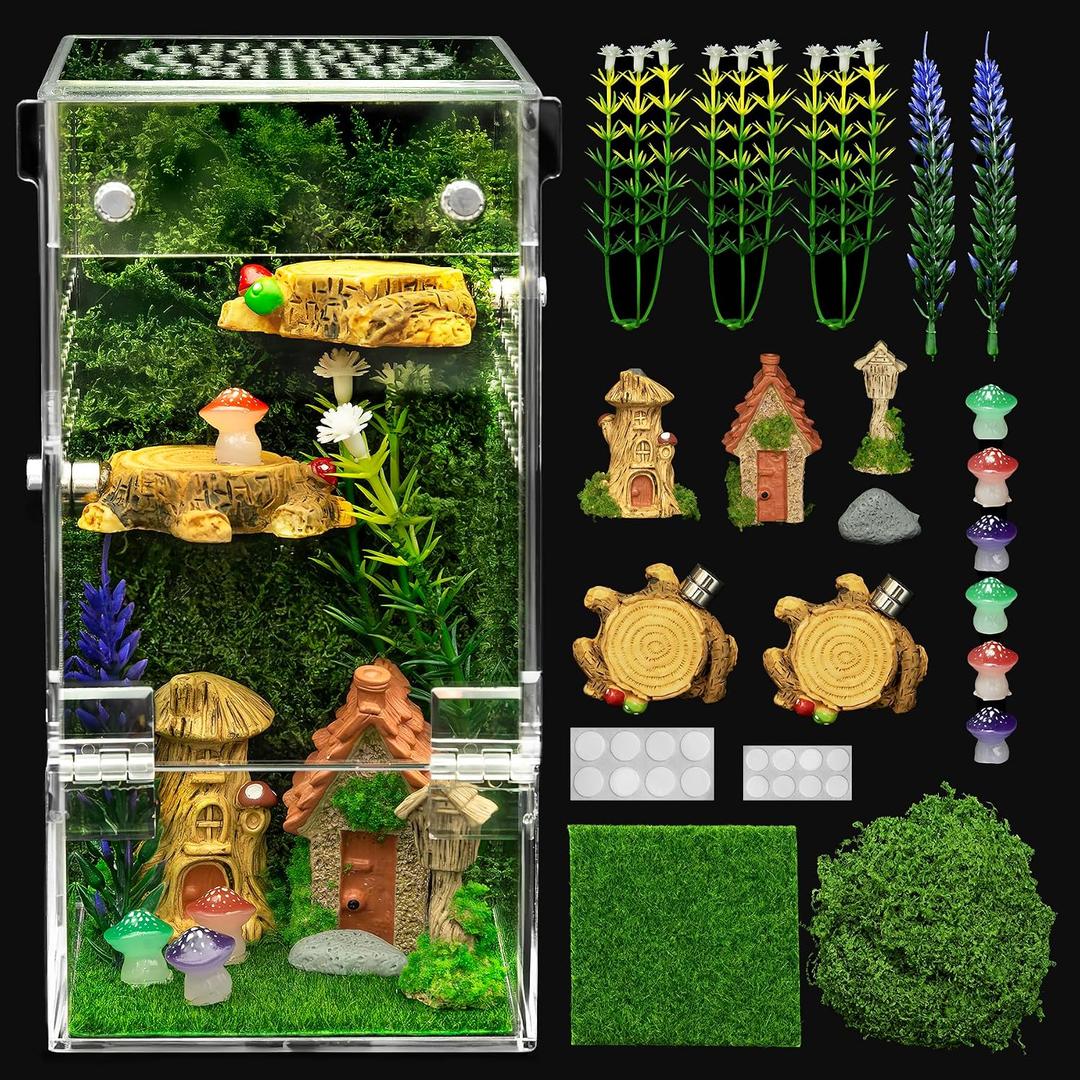 Jumping Spider Enclosure Kit,Escape Proof Reptile Tank,Praying Mantis Terrariums,Transparent Acrylic Complete Bug Habitat,Arboreal Tarantula Cribs Cage,Insect Starter Container,Critter Keeper