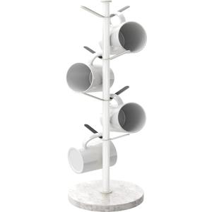 Gypie Mug Holder Tree with Marble Base, 8 Hooks White Coffee Cups Holder Stand, New Upgrad Stable Removable Mug Rack for Kitchen Cafe