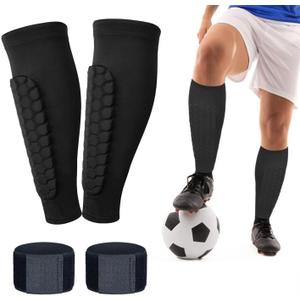 4 Pack Shin Guards Kids and Elastic Ankle Straps, Calf Compression Sleeve with Honeycomb Pads, Shin Guards Soccer, for Sprains, Achilles Pain, Sports Running (Small, Black)