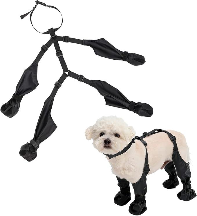 Anti Dirt Pants for Dogs Outdoor Dust,Proof Dog Pants Waterproof Boot Rain Boots with Suspender Anti-Slip Dog Paw Protector Shoes Adjustable Anti-Slip Boots for Walking Hiking (S,Black)