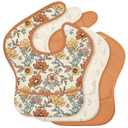 3-Pack Waterproof Baby Bibs for Eating - Mess Proof Lightweight Toddler Feeding Bibs with Large Food Catcher, Food-Grade Baby Eating Essentials, Easy to Put On & Clean(Retro Floral)