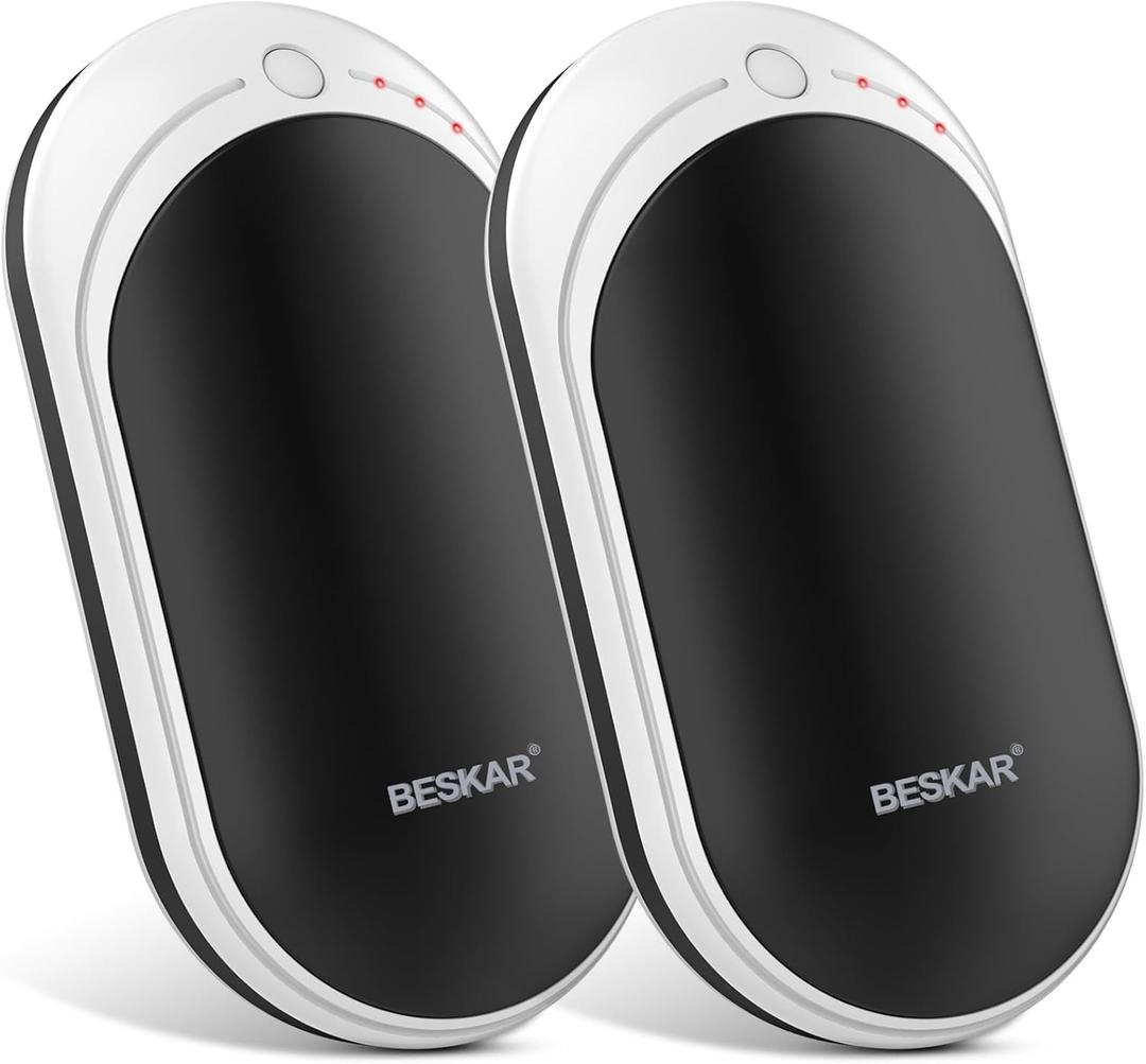 BESKAR Rechargeable Hand Warmer, 5200mAh Electric Hand Heater, Double-Sided Heating, USB Quick Charge, Portable Pocket Hand Warmer for Outdoor, Golf, Raynauds - Winter Gift (Two Pack Black)