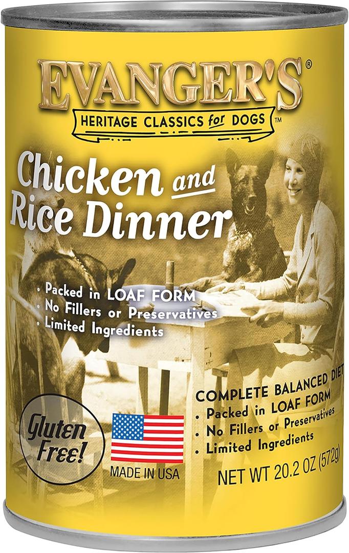 Evanger's Heritage Classic Chicken & Rice Dinner  12 Count, 20.2 oz Each  Wet Dog Food with Chicken and Rice  Gluten-Free Loaf Style Meal  Complete and Balanced for All Life Stages (EXP 12/31/28)