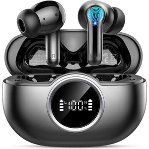 Wireless Earbuds, 2025 Bluetooth 5.4 Headphone 3D Bass Hi-Fi Stereo Ear Buds, 4 ENC Noise Cancelling Mic, 40H 3g USB-C in-Ear Earphone, IP7 Waterproof Workout Sport for Laptop Pad Android iOS, Black
