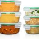 Fusion Gourmet Round Glass Storage Containers with Lids [6 pack] Microwave Safe, Leak-proof, Dishwasher Safe, Oven Safe for Meal Prep Tupperware Set (3 Large + 3 Small, Green)