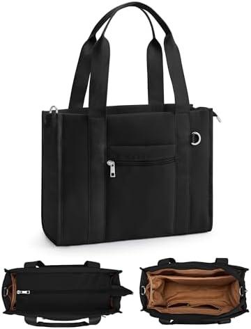 Fancy Forest Work Tote Bag for Women, Zippered Puffer Tote Crossbody, Lightweight Multi-Pocket, RFID Pocket, Luggage Sleeve