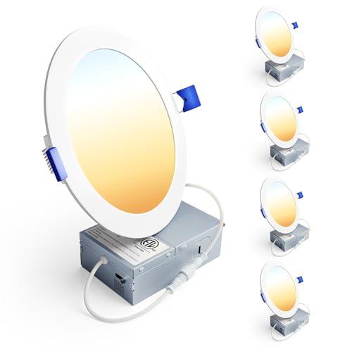 Ensenior 4 Pack 6 Inch LED Recessed Light, Dimmable, 2700K-5000K 5CCT, 1200LM High Brightness, 12W 120V, Damp Rated, Ultra-Thin Canless Wafer Ceiling Light - ETL & FCC & IC