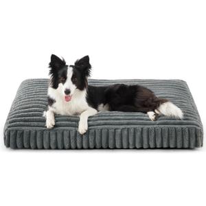 Dog Beds Large Sized Dog, Flat Pet Beds with Removable Washable Cover, Pet Mat Cute Pet Crate Bed Thick Shredded Chopped Crate Foam & Anti Slip Bottom for Indoor, 35"x23"x4" Grey