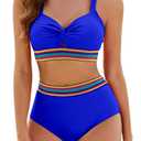 Adisputent High Waisted Bikini Sets for Women Cutout Two Piece Swimsuits 2025 Crisscross Swimwear Colorblock Bathing Suits (Large, Royal Blue)