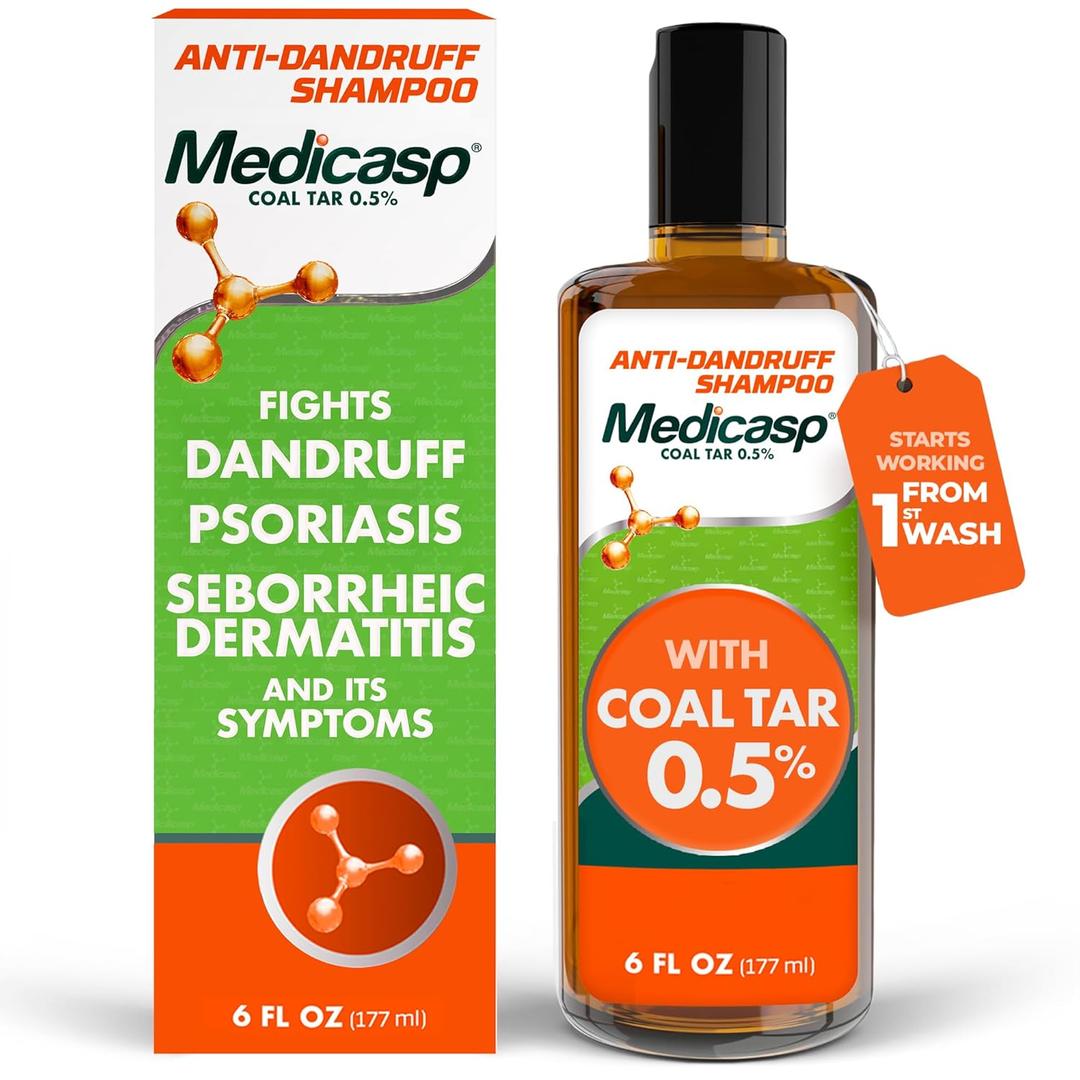 Medicasp Coal Tar Anti-Dandruff Shampoo, Alleviates Symptoms from 1st Wash, Treats Psoriasis, Seborrheic Dermatitis & Itchy Dry Scalp, Fights the Root Cause of Dandruff, Flakes Shampoo, 6 fl oz