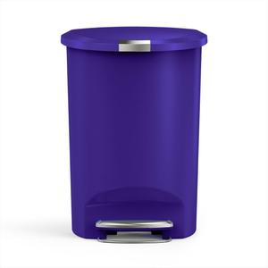 simplehuman Semi-Round Step Can, 50L / 13 Gallon Kitchen Trash Can, Studio Edition, Pet-Proof Slide Lock, 150,000-Step Pedal, Lid Shox Silent Close, Indigo Plastic