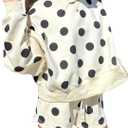 KevaMolly Womens Two Piece Lounge Sets Polka Dot Print Drop Shoulder Oversized Pullover Drawstring Shorts Set Beige M