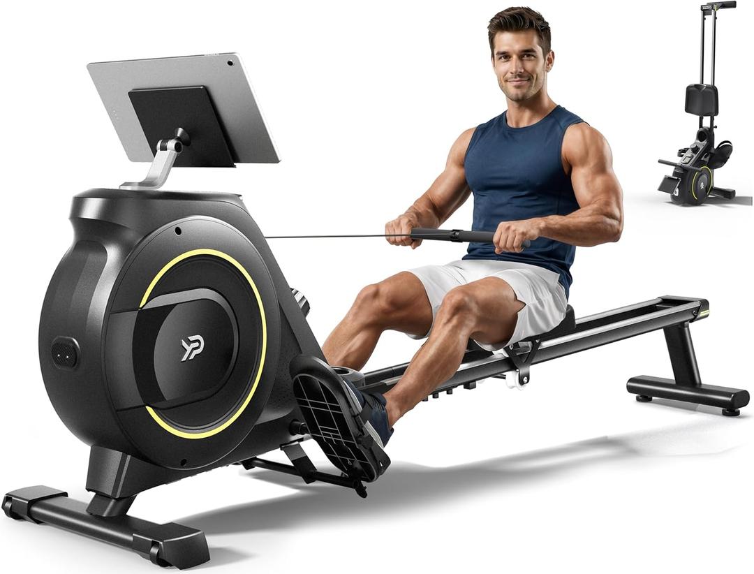 Rowing Machine for Home, 350 LB Capacity, 16-Level Silent Resistance, Magnetic Rowing Machines for Home Foldable, Full-Body Workout Compact Rowing Machine for Cardio & Strength with APP Support, Black