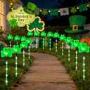 12 Packs Shamrock Pathway Lights Outdoor Decorations for St. Patricks Day, Green Lucky Clover w/ 8 Modes Lighting Auto ON/ Off Waterproof Stake Lights for Festive Outside Garden, Yard Decor