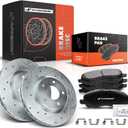 A-Premium 11.57 in (294mm) Front Drilled and Slotted Disc Brake Rotors + Ceramic Pads Kit Compatible with Select Jeep, Mitsubishi, Chrysler & Dodge Models - Compass, Patriot, Lancer, Avenger, Sebring