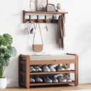 27.6" Shoe Rack Bench with Coat Rack, 2-Tier Entryway Storage Bench