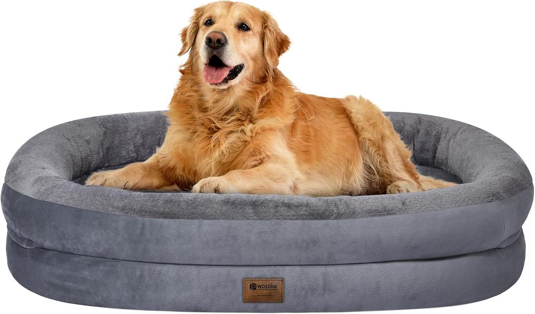 Orthopedic Dog Bed for Large Dogs, Waterproof Dog Bed for Large Size Dogs with Bolsters, Egg Crate Foam Sofa Bed with Washable Removable Cover & Non-Slip Bottom, Dark Grey