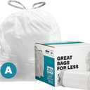 Plasticplace Trash Bags | Compatible with Simplehuman (x) Code A | (200 Count)White Drawstring Garbage Liners 1.2 Gallon / 4.5 Liter  11.5" x 15.5"