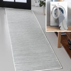 JONATHAN Y SVH102A-28 Damon Classic Coastal Pinstripe Reversible Machine-Washable Navy/Cream 2 ft. x 8 ft. Indoor/Outdoor Runner Rug, Hose-Washable, for Patio, Backyard, Garden, Porch, Non-Shedding (2' x 8' (Rectangular))