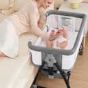 Baby Bassinet, Bassinet Bedside Sleeper with Wheels, Breathable Mesh Bedside Bassinet for Baby, Mosquito Net, Storage Basket, 6 Height Adjustable, Easy to Fold, Rocking Bassinet for Baby, Grey