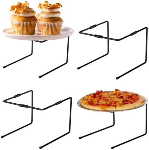 MyGift Black Metal Pizza Table Stands, Tabletop Pizza Pan Riser Food Platter Tray and Display Rack, Set of 4