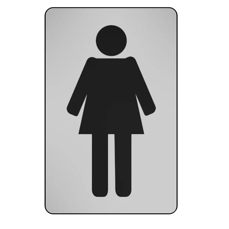 Toilet Sign - 7.5" x 3.5" - High Strength Self Adhesive - Metallic Silver Finish (Ladies)
