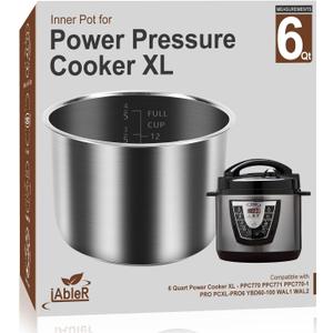 Genuine 6Qt Power Cooker XL Replacement Inner Pot Compatible with 6 Quart Power Pressure Cooker PPC770 PPC771 PPC770-1 PRO PCXL-PRO6 YBD60-100 WAL1 WAL2 Stainless Steel Inner Pot Parts - 6 QT