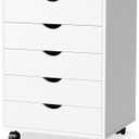 5-Drawer Chest File Cabinet, Wood Dresser Chest Mobile Office Storage Cabinets with Wheels, Small Tall Dressers Rolling Vertical File Cabinet Wood Organization Furniture for Office, Home, White
