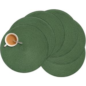 Zupro Round Placemats Set of 6,Braided 15 inch Table Mats Heat Resistant Non-Slip Washable,for Kitchen Dining Tables Four Seasons Dinner Parties Thanksgiving Christmas and Everyday Use.Olive Green
