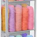 Hanging Yarn Storage with 5 Large Pockets, Clear Knitting Organizer Storage with Zippers for Crochet Lovers, Hanging Yarn Holder with Over-Door Hooks for Knitting Needles Crochet Hooks, Grey