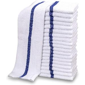 GOLD TEXTILES 12 PC New Cotton Blend White Restaurant Bar Mops Kitchen Towels 28oz (1 Dozen) (12, Blue Stripe)