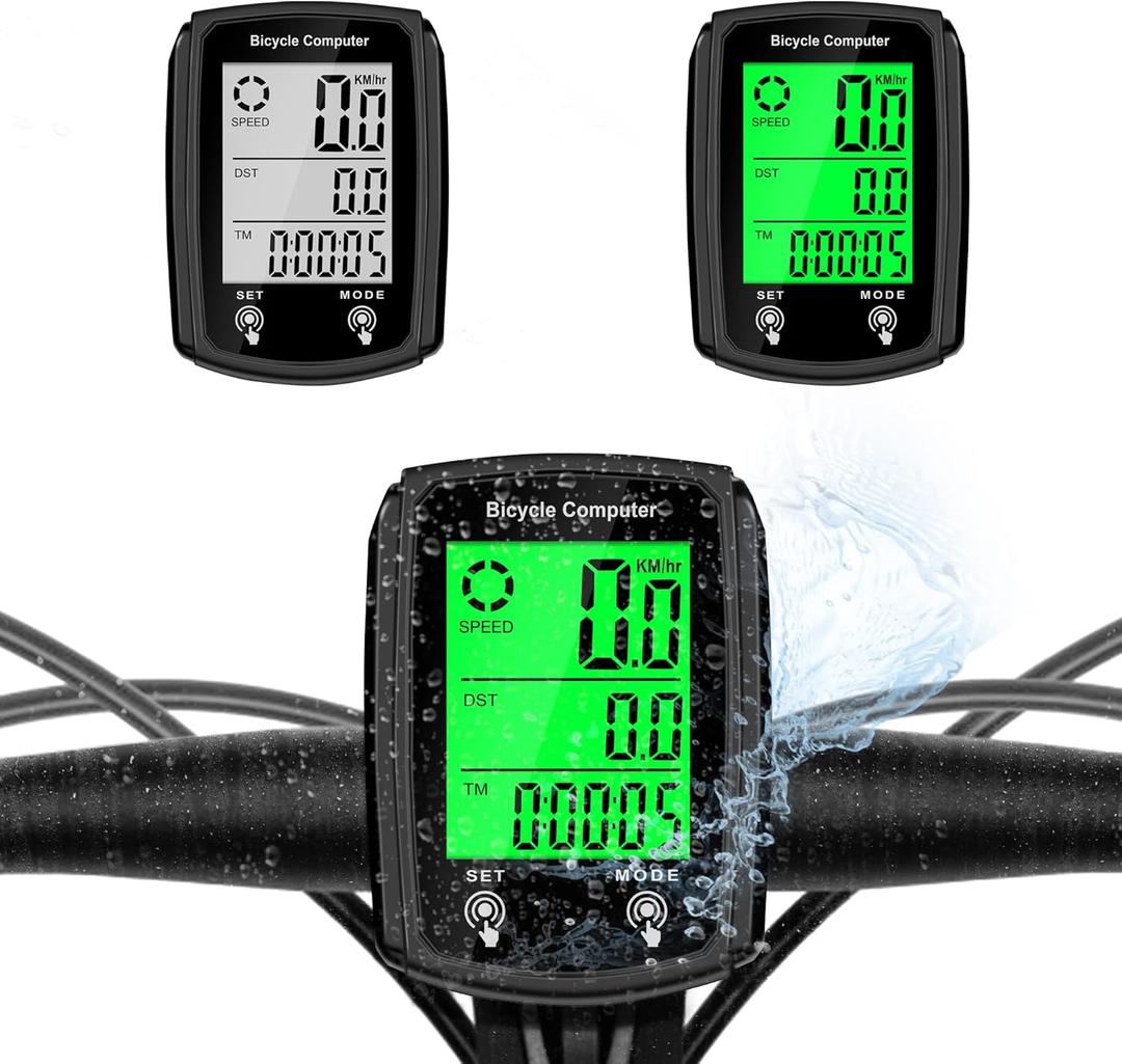 Bike Computer and Bicycle Odometer Wired MPH KM/H Bike Speedometer with Automatic Wake-Up Cycling Speed Tracker LCD Display & Single Mileage & Multi-Functions Accessories (Black)