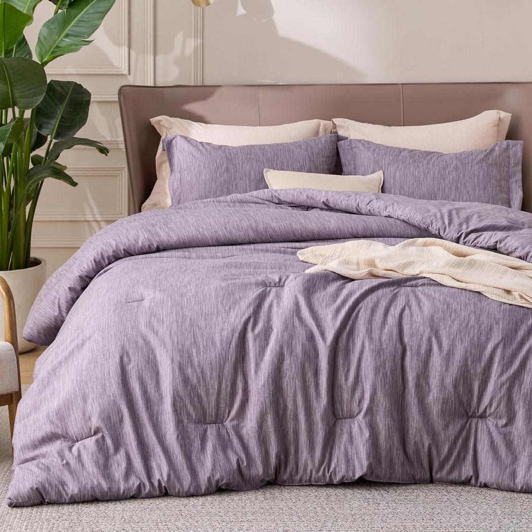 Bedsure Queen Comforter Set - Dark Red Comforter Queen Size, Soft Bedding for All Seasons, Cationic Dyed Bedding Set, 3 Pieces, 1 Comforter (90"x90") and 2 Pillow Shams (20"x26"+2") Grayish Purple Melange