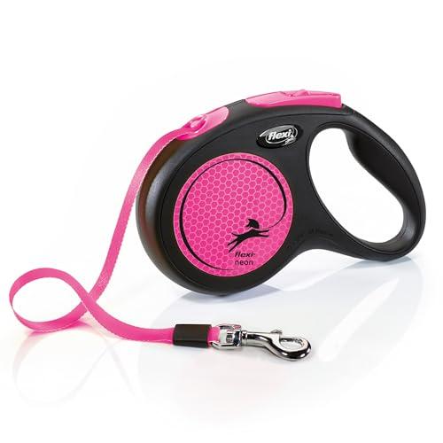 Flexi New Neon Tape Pink Medium 5m Retractable Dog Leash/Lead for Dogs up to 25kgs/55lbs