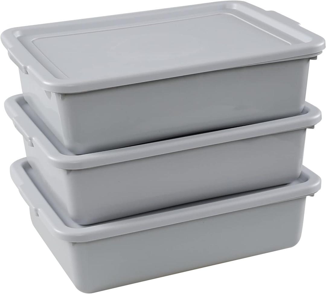 Saedy 3 Pack 13 L Food Service Bus Tub with Lid, Restaurant Dish Tub Food Grade, Grey