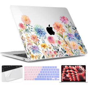 TWOLSKOO for MacBook Air 13 inch Case M5 2026 M4 2025 M3 M2 2024-2022 A3449 A3240 A3113 A2681, Plastic Hard Shell & Keyboard Cover & Screen Film for MacBook Air 13.6 inch Case, Beautiful Flowers