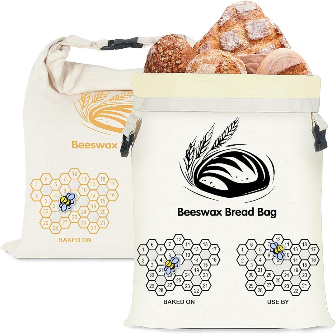 2-Pack Beeswax Bread Bag for Sourdough, Reusable XL Cotton Bread Bag for Homemade Bread, Sourdough Bag, Beeswax Bag with Date Tracker, Sourdough Bread Storage for Freshness, 17x13in (Black-Orange)