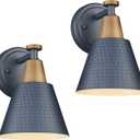FEMILA Modern Wall Sconces Set of 2, 1Light Wall Lighting Bathroom Sconces Single Vanity Light, Hammered Metal Shade, Dark Blue, 4FG59B2 Blue