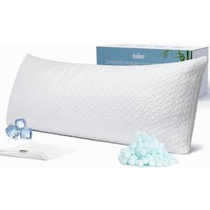 Body Pillow Shredded Memory Foam & Cooling Double Case Cover Huggable Pillows 20x54 inches (White, 20x54in Body Pillow(Standard))