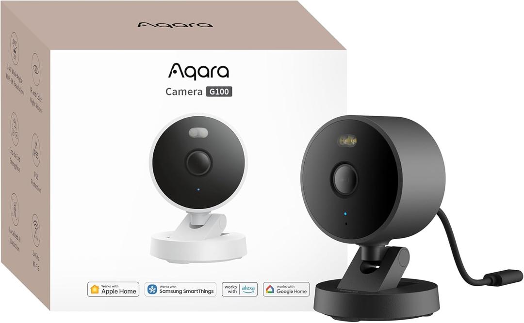Aqara G100, 2K Indoor/Outdoor Security Camera, HomeKit Secure Video, 2-Way Audio, Spotlight Color/IR Night Vision, AI Detection, 140 FOV, Wi-Fi 6, Supports HomeKit, Alexa, Google and IFTTT, Black