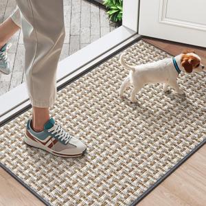 Door Mat 17"x30",Door Mat Indoor Entrance Dirt Resistant and Absorbent Non-Slip Rubber Backing Front Door Mats Washable Low-Profile Indoor Mats for Entryway, Inside Entrance Easy Clean Gray