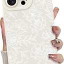 MZELQ for iPhone 15 Pro Max Case, Silicone Floral Flower Rose Cute Pattern, Camera Protection Soft Slim Phone Case for Phone Case -White