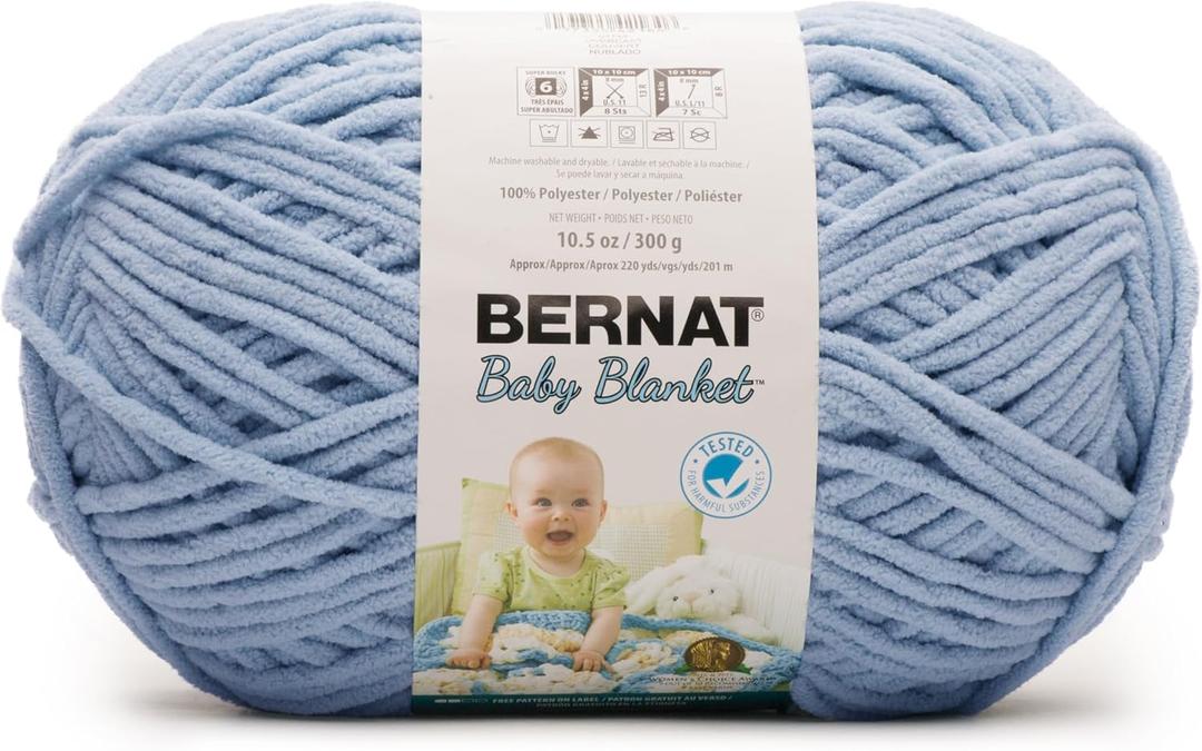 Bernat Baby Blanket Baby Blue Yarn - 1 Pack of 300g/10.5 oz - 100% Polyester - #6 Super Bulky - 220 Yards - Knitting/Crochet