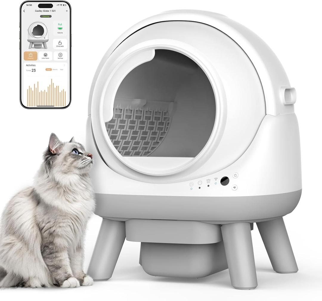 Self Cleaning Litter Box for Multiple Cats, G1 Automatic Cat Litter Box, Self-Cleaning Robot with Smart APP Control and Health Monitoring, Includes 2 Roll Trash Bag and Litter Mat, White